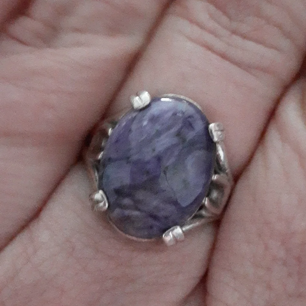 Sterling Silver Charoite Gemstone Ring T100 - Picture 7 of 14
